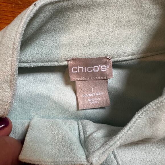 Chico's mint green faux suede full zip bomber jacket SIZE 8-10 - Picture 5 of 7